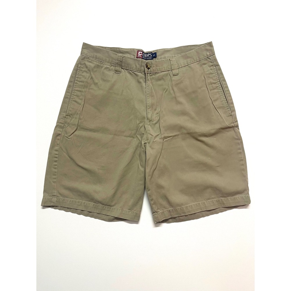 Vintage 90s Chaps Ralph Lauren Mens Khaki Chino Shorts Tan Cotton Size 34 - Picture 3 of 16
